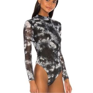 Revolve H:ours Monroe Mesh Bodysuit Black Tie Dye | Size Small